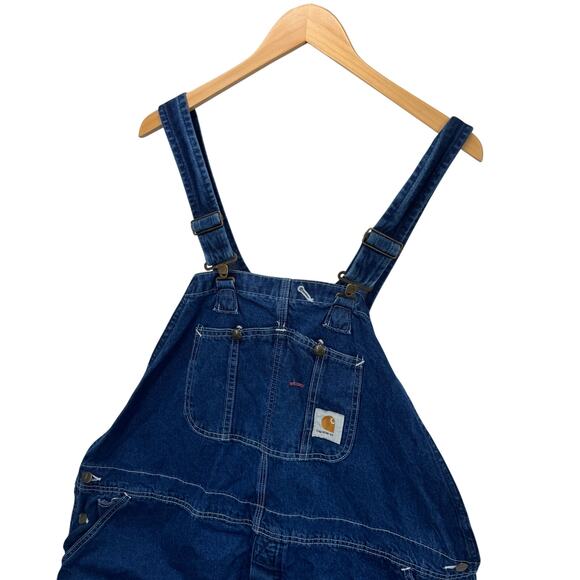 Carhartt Bib Overalls Mens 46x30 ACTUAL Blue Denim Union USA Vintage R07DST - Picture 4 of 9